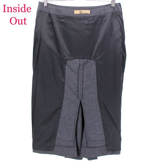 John Galliano Gray Wool Flannel Midi Skirt Peplum Back Fluted Hem Size 8/Medium - Picture 9 of 10